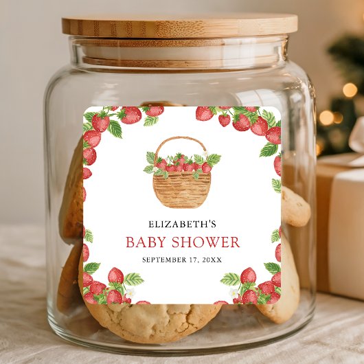 Strawberry Basket Berry Sweet Baby Dusche Quadratischer Aufkleber