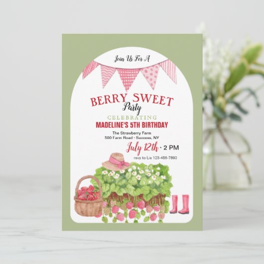 Strawberry Basket Einladung (Stehend Vorderseite)