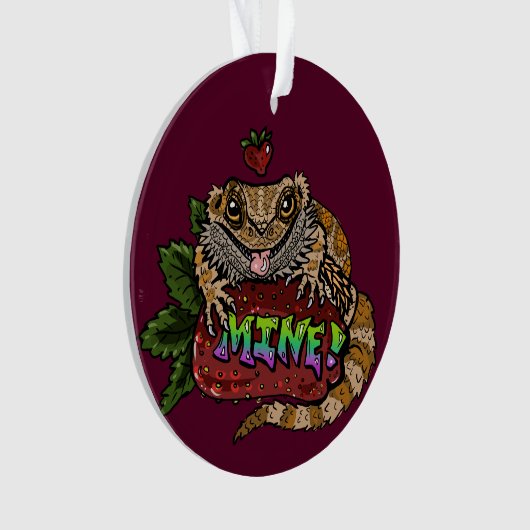 Strawberry Beardie Dragon "MINE!" Ornament (Vorderseite)