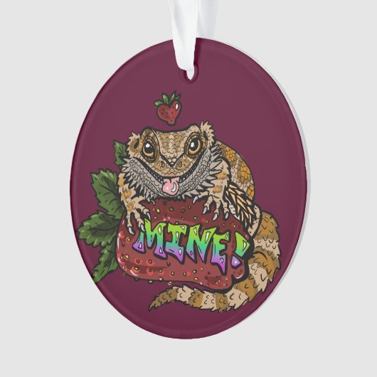 Strawberry Beardie Dragon "MINE!" Ornament (Vorderseite)