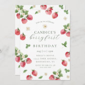 Strawberry Beerry Einladung zum ersten Geburtstag (Vorne/Hinten)