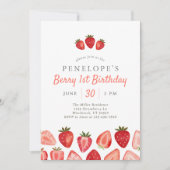 Strawberry Berry 1. Geburtstag Einladung (Vorderseite)