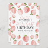 Strawberry Berry 1. Geburtstag Einladung Girls (Vorne/Hinten)