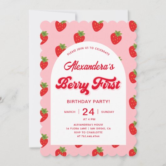 Strawberry Berry 1. Geburtstag Foto Einladung (Vorderseite)
