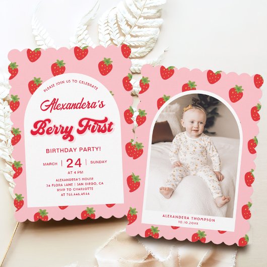 Strawberry Berry 1. Geburtstag Foto Einladung