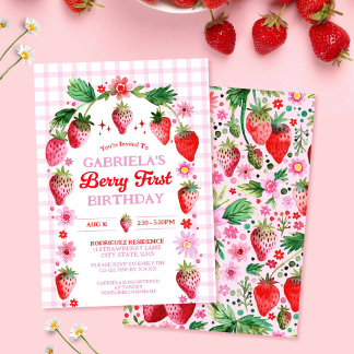 Strawberry Berry 1. Geburtstag Wasserfarbe Einladung