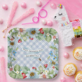 Strawberry Berry Blue Gingham Baby to Bee Shower Pappteller (Party)