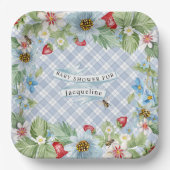 Strawberry Berry Blue Gingham Baby to Bee Shower Pappteller (Vorderseite)