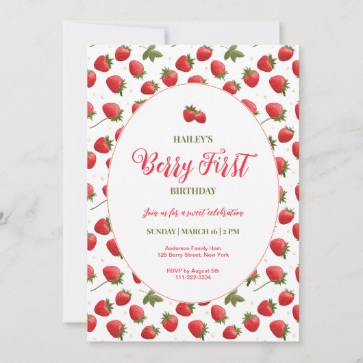 Strawberry Berry Einladung zum Geburtstag (Vorderseite)