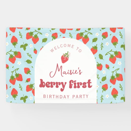 Strawberry Berry erste Geburtstagsparty Hintergrun Banner (Horizontal)