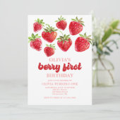Strawberry Berry Erster Geburtstag Einladung (Stehend Vorderseite)