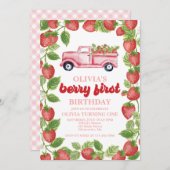 Strawberry Berry Erster Geburtstag Einladung (Vorne/Hinten)