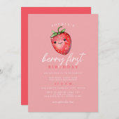 Strawberry Berry Erster Geburtstag Einladung (Vorne/Hinten)