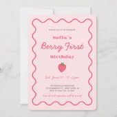 Strawberry Berry Erster Geburtstag Einladung (Vorderseite)