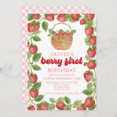 Strawberry Berry Erster Geburtstag Einladung (Vorne/Hinten)