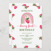 Strawberry Berry Erster Geburtstag Einladung (Vorne/Hinten)