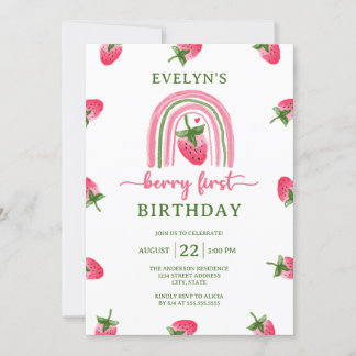 Strawberry Berry Erster Geburtstag Einladung