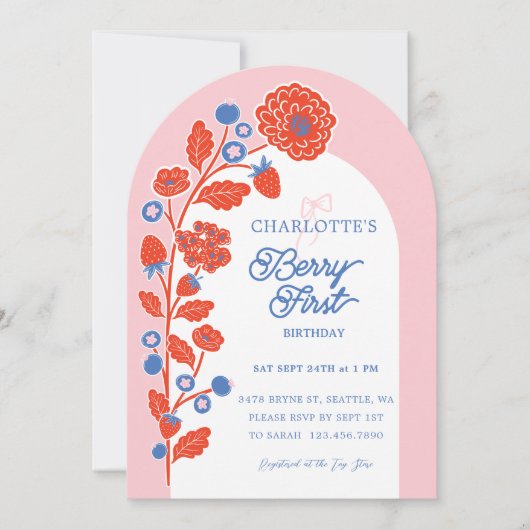 Strawberry Berry Erster Geburtstag Foto Einladung (Vorderseite)