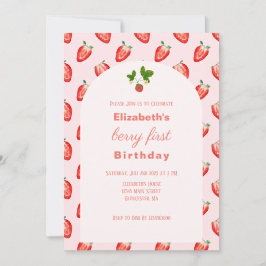 Strawberry Berry Erster Geburtstag Foto Einladung (Vorderseite)