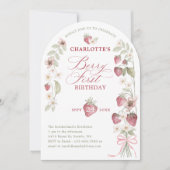 Strawberry Berry Erster Geburtstag Foto Einladung (Vorderseite)