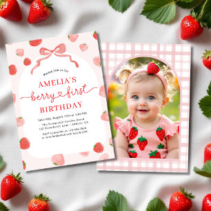 Strawberry Berry Erster Geburtstag Foto Girl's Einladung