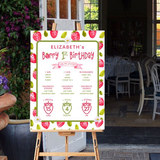 Strawberry Berry Erster Geburtstag Meilensteine Poster