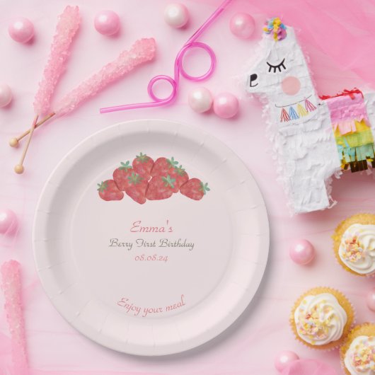 Strawberry Berry erster Geburtstag Pappteller (Party)