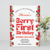 Strawberry Berry Erster Geburtstag Party Einladung (Stehend Vorderseite)