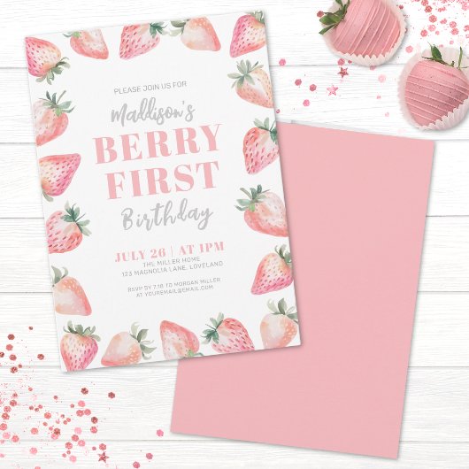 Strawberry Berry Erster Geburtstag Party Einladung