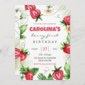 Strawberry Berry Erster Geburtstag Party Einladung (Vorne/Hinten)