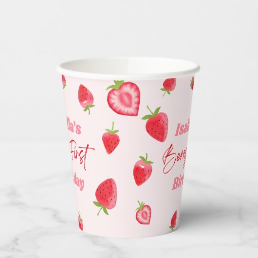 Strawberry Berry Erster Geburtstag Party Pappbecher (Links)