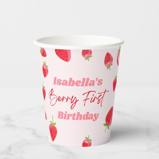 Strawberry Berry Erster Geburtstag Party Pappbecher (Vorderseite)