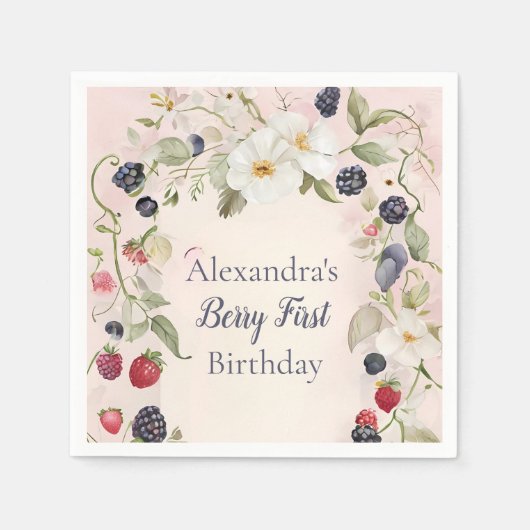 Strawberry Berry Erster Geburtstag Party Serviette (Vorderseite)