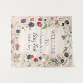 Strawberry Berry Erster Geburtstag Party Wandteppich (Vorderseite (Horizontal))