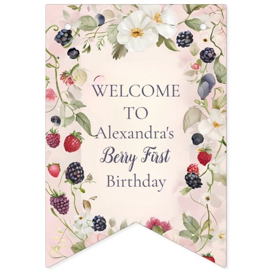 Strawberry Berry Erster Geburtstag Party Wimpelkette (Erste Fahne)