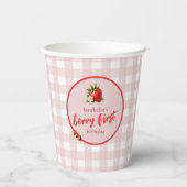 Strawberry Berry Erster Geburtstag Pink Gingham Pappbecher (Rückseite)