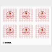 Strawberry Berry Erster Geburtstag Pink Gingham Quadratischer Aufkleber (Blatt)