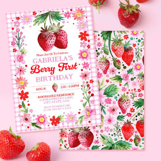 Strawberry Berry Erster Geburtstag Wasserfarbe Einladung