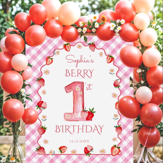 Strawberry Berry Erster Geburtstag Wavy Wandteppich