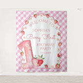 Strawberry Berry Erster Geburtstag Wavy Willkommen Wandteppich (Vorderseite)