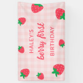 Strawberry Berry Erster Niedlicher Baby Pink Gebur Banner (Vertikal)