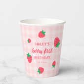Strawberry Berry Erster Niedlicher Baby Pink Gebur Pappbecher (Rückseite)