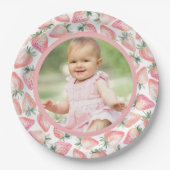 Strawberry Berry Erstes Foto 1. Geburtstag Party Pappteller (Vorderseite)