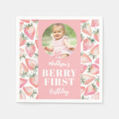 Strawberry Berry Erstes Foto 1. Geburtstag Party Serviette (Vorderseite)