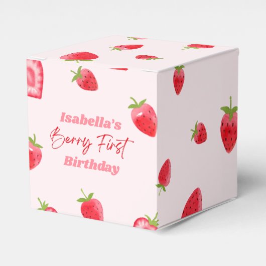 Strawberry Berry First 1st Birthday Party Geschenkschachtel (Vorderseite)