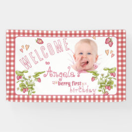 Strawberry Berry First Birthday Banner