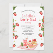 Strawberry Berry First Birthday Berry Weet Einladung (Vorderseite)