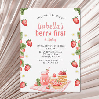Strawberry Berry First Birthday Berry Weet Einladung
