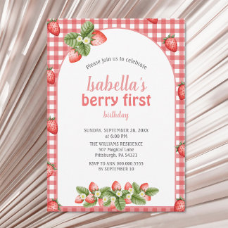 Strawberry Berry First Birthday Berry Weet Einladung
