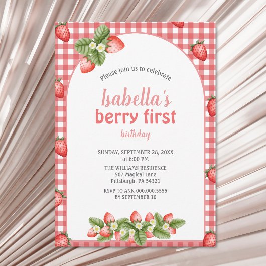 Strawberry Berry First Birthday Berry Weet Einladung